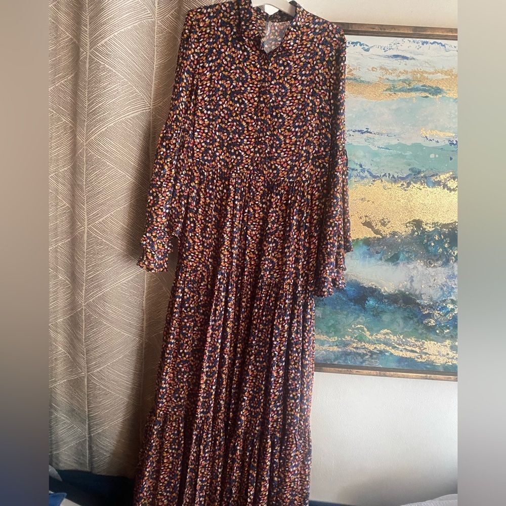 Free People Women’s Print Floral Boho Maxi Dress Multicolored Sz Xs Long Sleeve